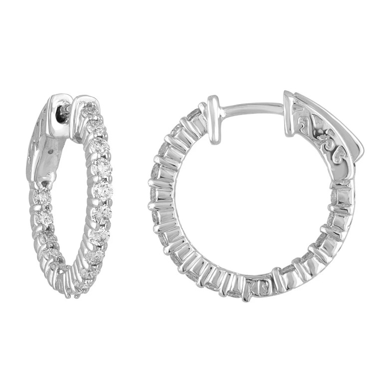 Classic Diamond In/Out Hoop Earrings.  SKU: 061010.  Available at DiamondBayJewelers.com