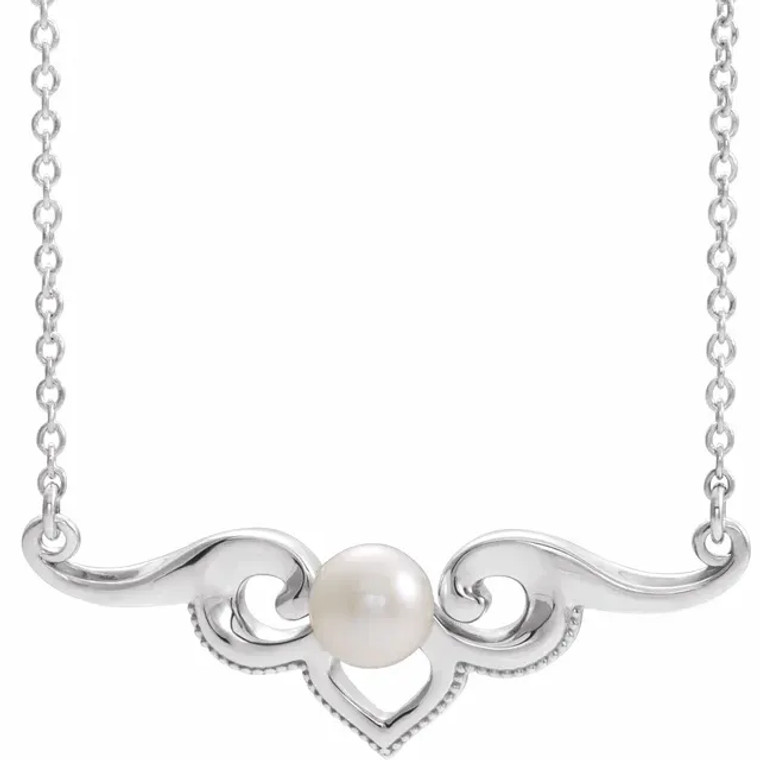 14K White Cultured White Freshwater Pearl Bar Necklace.  SKU: 86940.  Available at DiamondBayJewelers.com