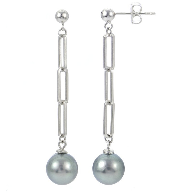 Sterling Silver Tahitian Cultured Pearl Paper Clip Chain Earrings.  SKU: 628187.  Available at DiamondBayJewelers.com