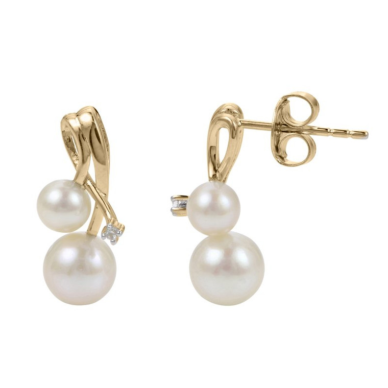14K Yellow Gold Diamond & Freshwater Cultured Pearl Earrings .  SKU: 929653.  Available at DiamondBayJewelers.com