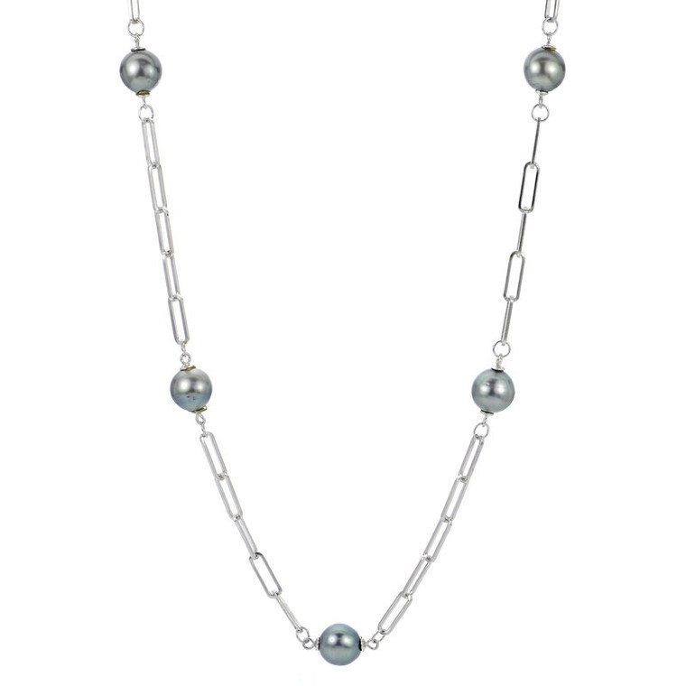 Sterling Silver Tahitian Pearl Paperclip Necklace.  SKU: 668187.  Available at DiamondBayJewelers.com