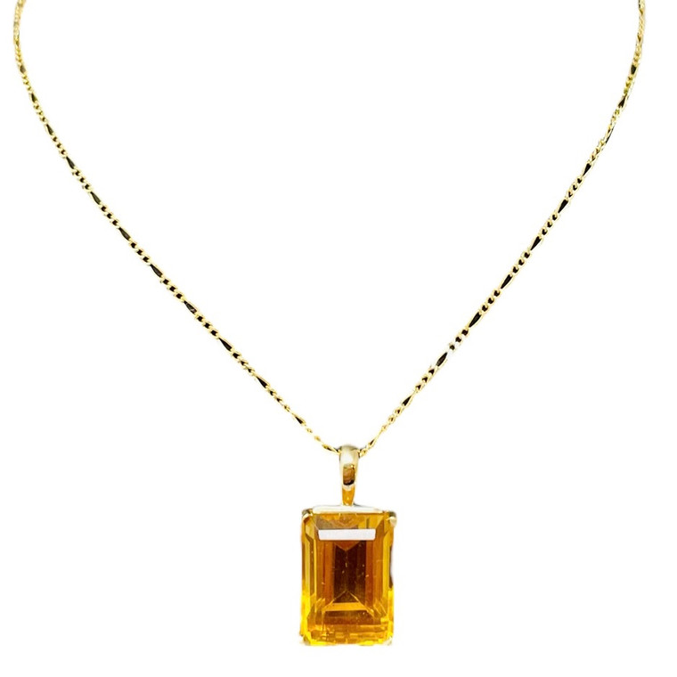 14KY Citrine Pendant with 1.25mm Flat Figaro Chain.  SKU: 765001.  Available at DiamondBayJewelers.com