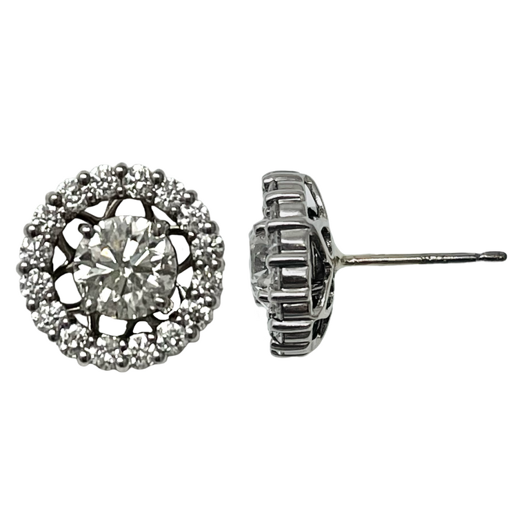 14K White Gold Diamond Stud and Halo Earrings.  SKU: 987654.  Available at DiamondBayJewelers.com