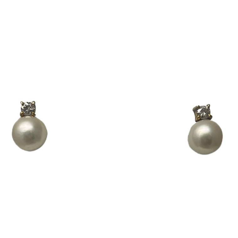 14KY Pearl and Diamond Stud Earrings.  SKU: 456004.  Available at DiamondBayJewelers.com