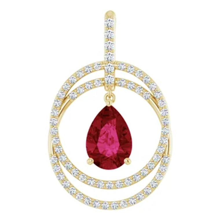 14KY Pear Ruby and Diamond Pendant.  SKU: 098023.  Available at DiamondBayJewelers.com
