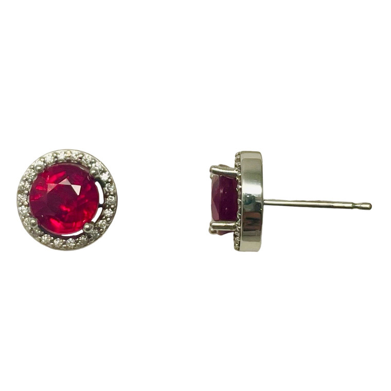 14KW Ruby and Diamond Halo-Style Stud Earrings.  SKU: 180000.  Available at DiamondBayJewelers.com