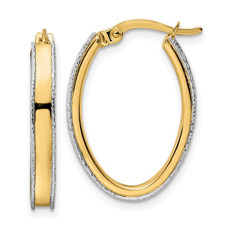 14k Two-tone Diamond-cut Edge Oval Hoop Earrings.  SKU: 665252.  Available at DiamondBayJewelers.com