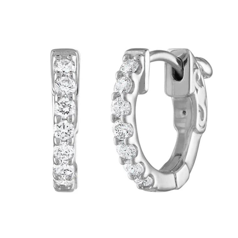 14K White Gold Diamond Huggie Earrings .30ctw.  SKU: 114711.  Available at DiamondBayJewelers.com