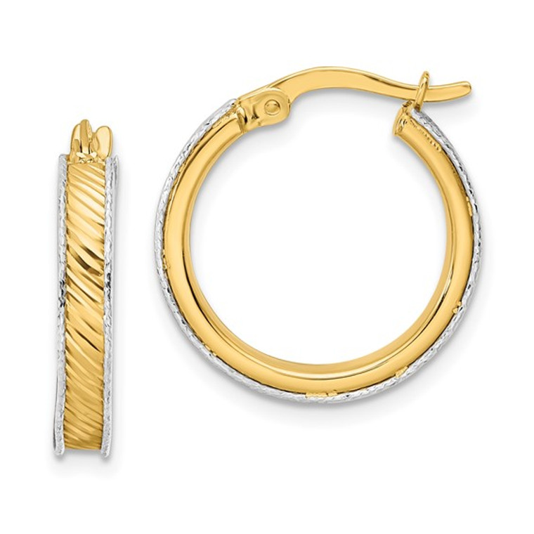 14K Two-tone Polished Diamond-cut Hoop Earrings.  SKU: 667676.  Available at DiamondBayJewelers.com