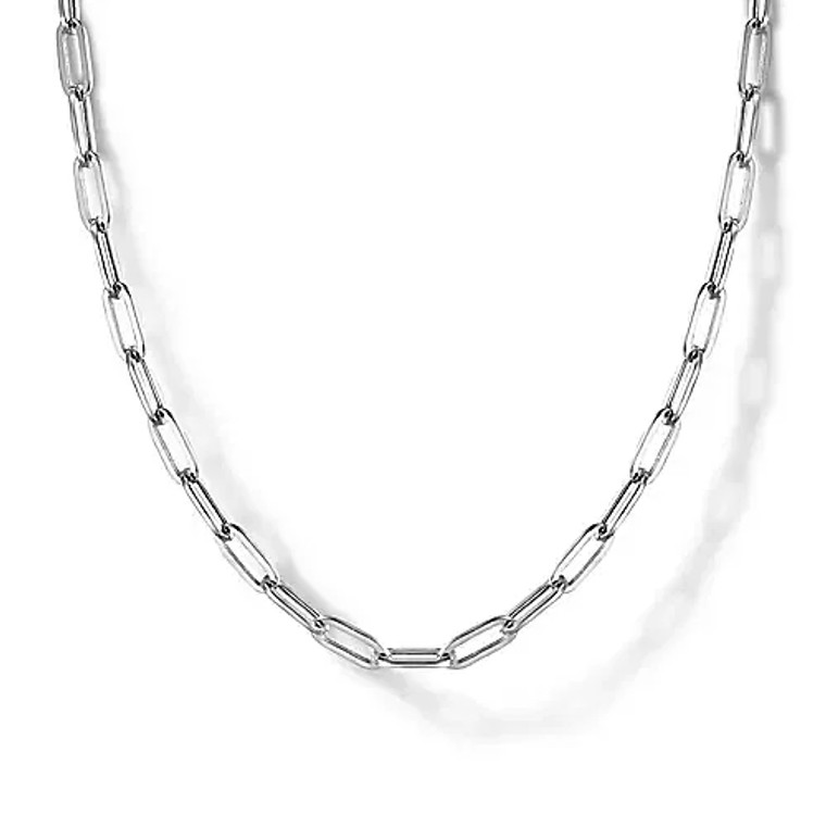 925 Sterling Silver Solid Paper Clip Chain Necklace 17".  SKU: 821174.  Available at DiamondBayJewelers.com