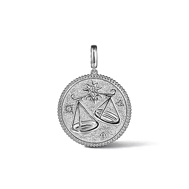 925 Sterling Silver White Sapphire Libra Medallion Pendant.  SKU: 821167.  Available at DiamondBayJewelers.com