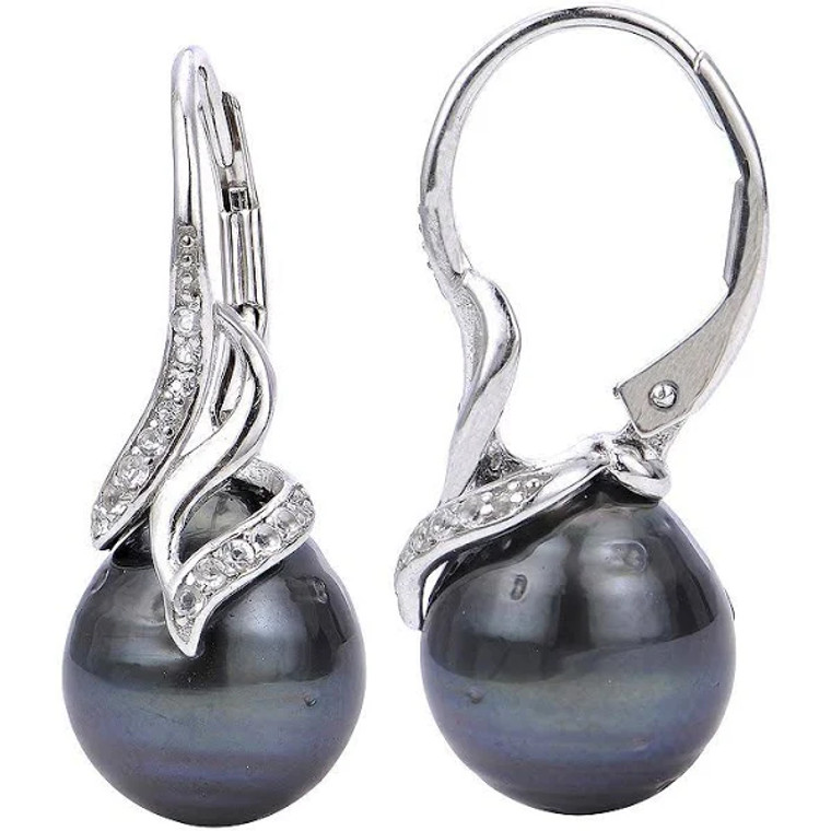 imperial pearl sterling silver dangle lever back Tahitian pearl earring SKU:624731 available at diamondbayjewelers.com