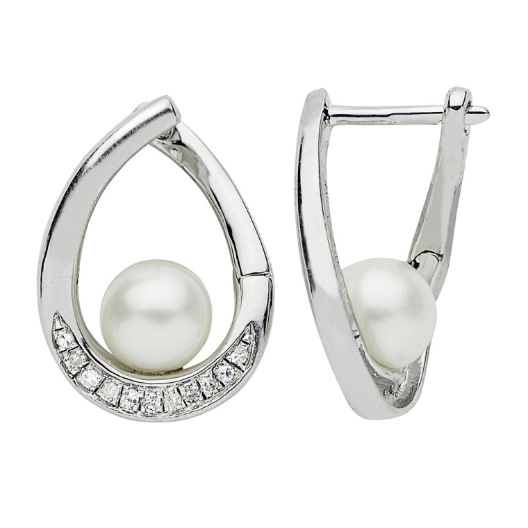 Sterling silver fresh water pearl and diamond earrings SKU:624095FW available at diamondbayjewelers.com