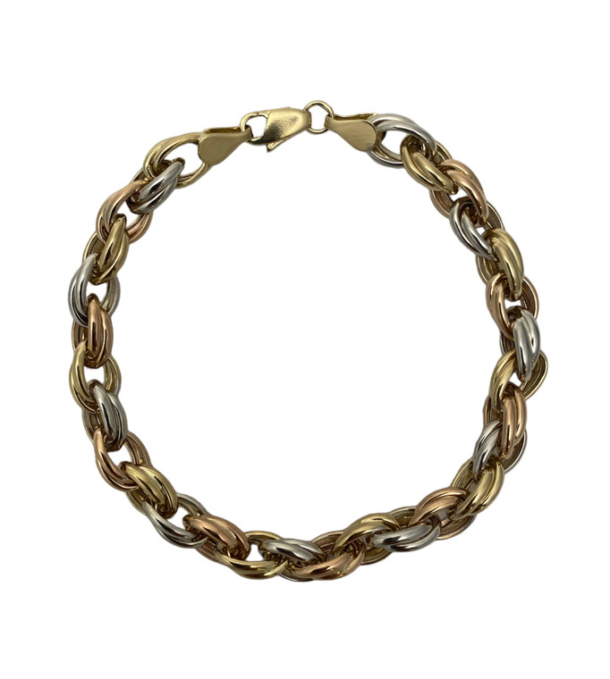 Ladies 14k Tricolor link bracelet SKU:76895 Available at diamondbayjewelers.com