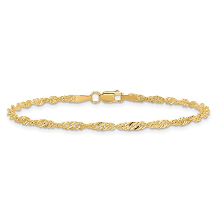 Womens 14K Yellow Gold Singapore Style Bracelet 3.2mm wide with lobster claw clasp Available at diamondbayjewelers SKU:353293