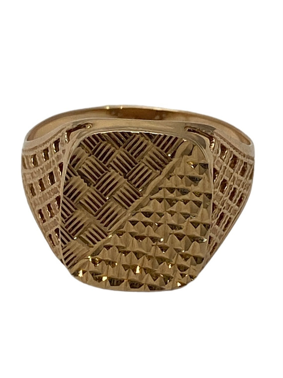 Mens 14k yellow gold Ring with weave design SKU:1124144 available at www.diamondbayjewelers.com
