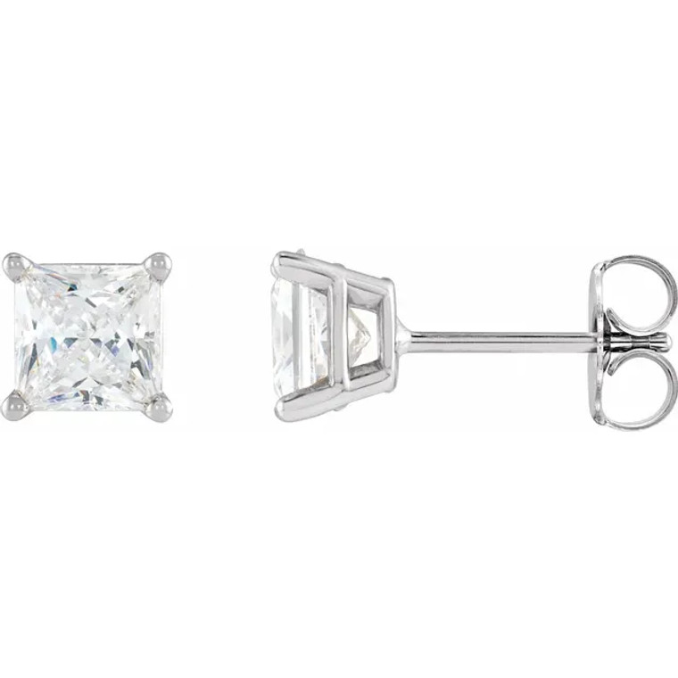 14k white gold princess cut diamond stud earrings SKU:0124553 available at www.diamondbayjewelers.com