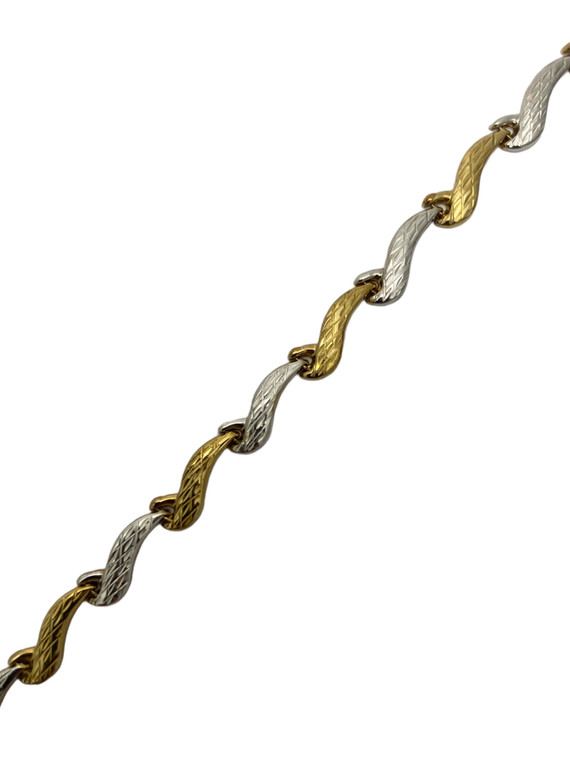 10k 2-tone semi-solid bracelet wave design SKU:0124290 available at www.diamondbayjewelers.com