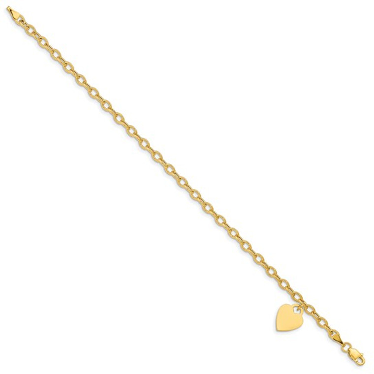 14k yellow gold heart charm semi solid bracelet available at www.diamondbayjewelers.com SKU0207248