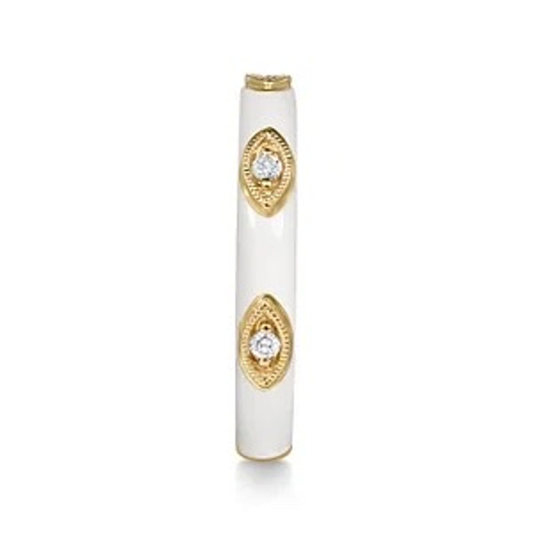 Enamel - 14K Yellow Gold Diamond Stackable Ring with White Enamel
LR52657E9Y45JJ available at www.diamondbayjewelers.com SKU:4032402 Gabriel & Co.