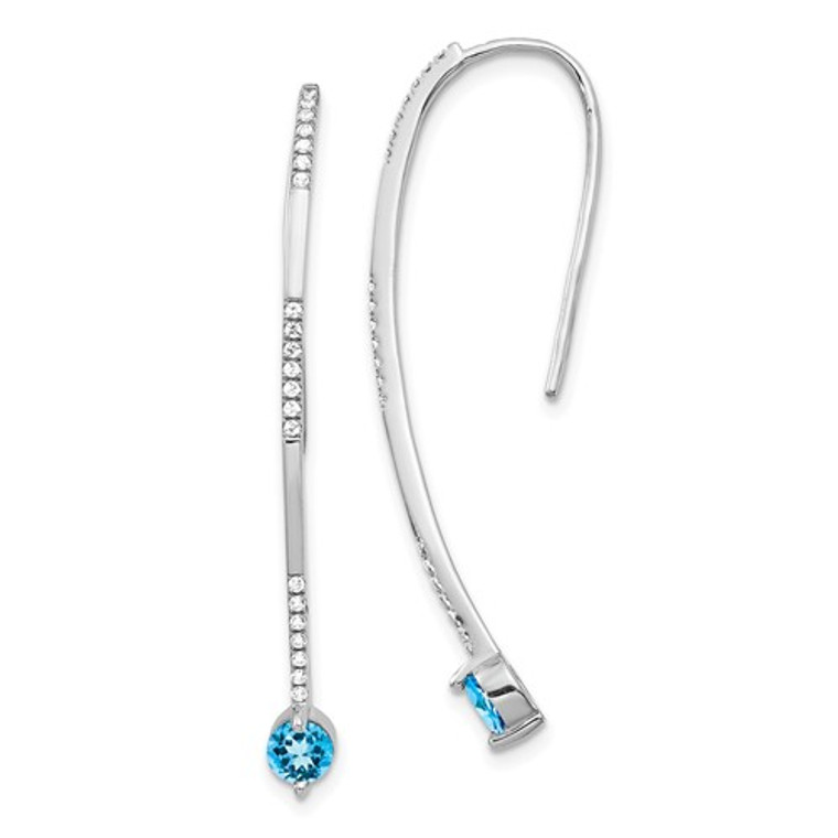 14k White Gold Diamond and Blue Topaz Earrings.  SKU: 4314020.  Available at DiamondBayJewelers.com