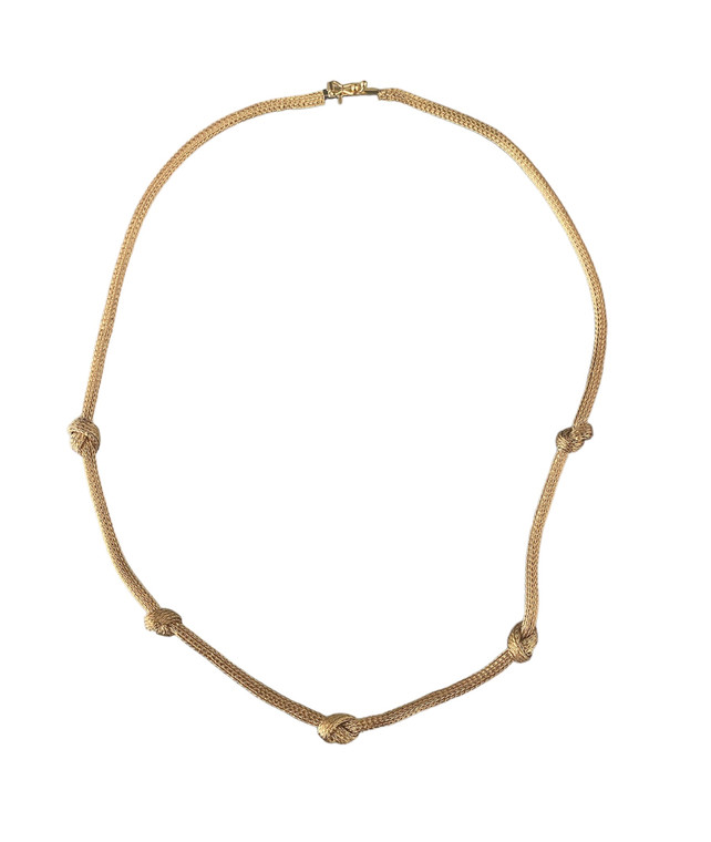 18K Yellow Gold Knotted Mesh Necklace 16" available at www.diamondbayjewelers.com SKU:09032402