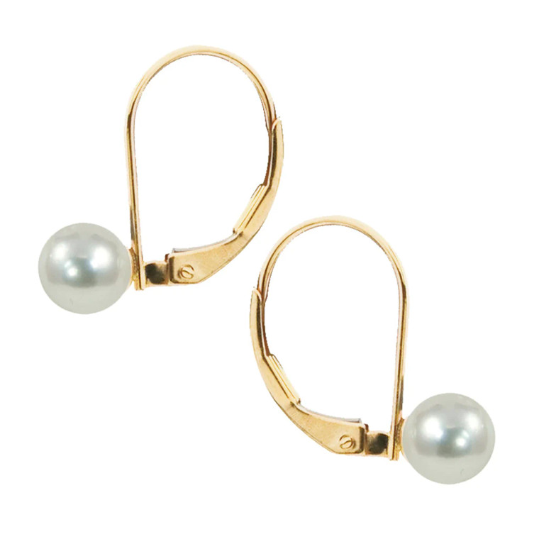 14KY Yellow Gold Akoya Pearl Leverback Earrings.  SKU: 927117.  Available at DiamondBayJewelers.com