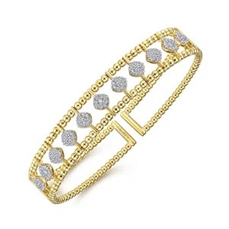 14K Yellow Gold Bujukan Diamond Cuff Bangle Gabriel&Co. SKU:4032410 available at www.diamondbayjewelers.com Item# BG4232-62Y45JJ