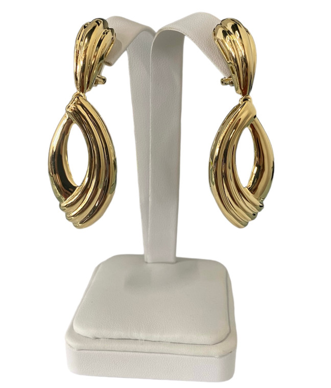 Large Dangle clip on Earrings 18k Yellow gold SKU:9032409 available at www.diamondbayjewelers.com
