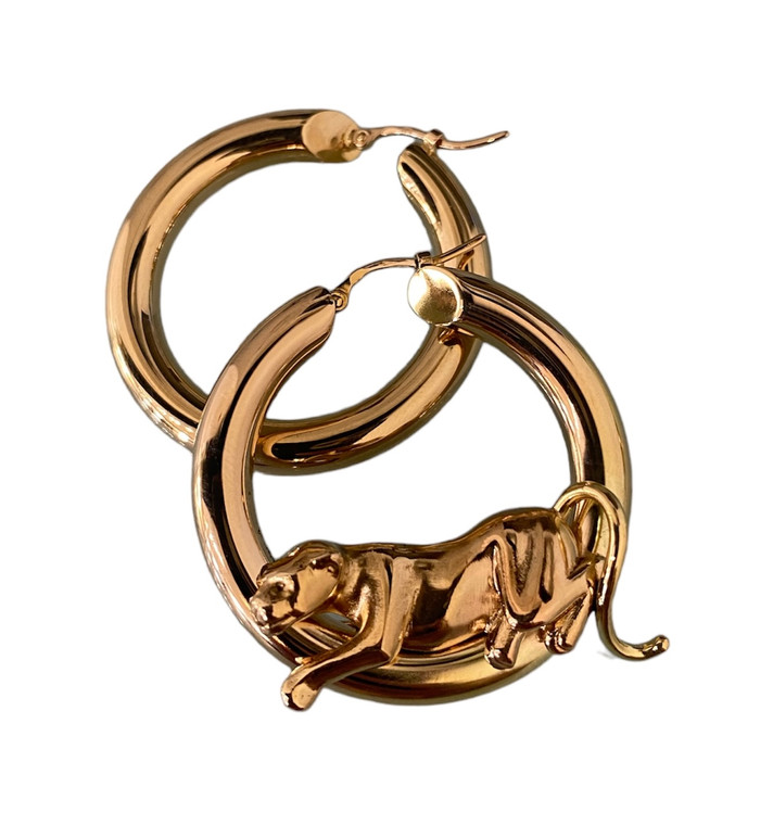 18k yellow gold medium sized Leopard hoop Earrings SKU:9032411EB available at www.diamondbayjewelers.com
