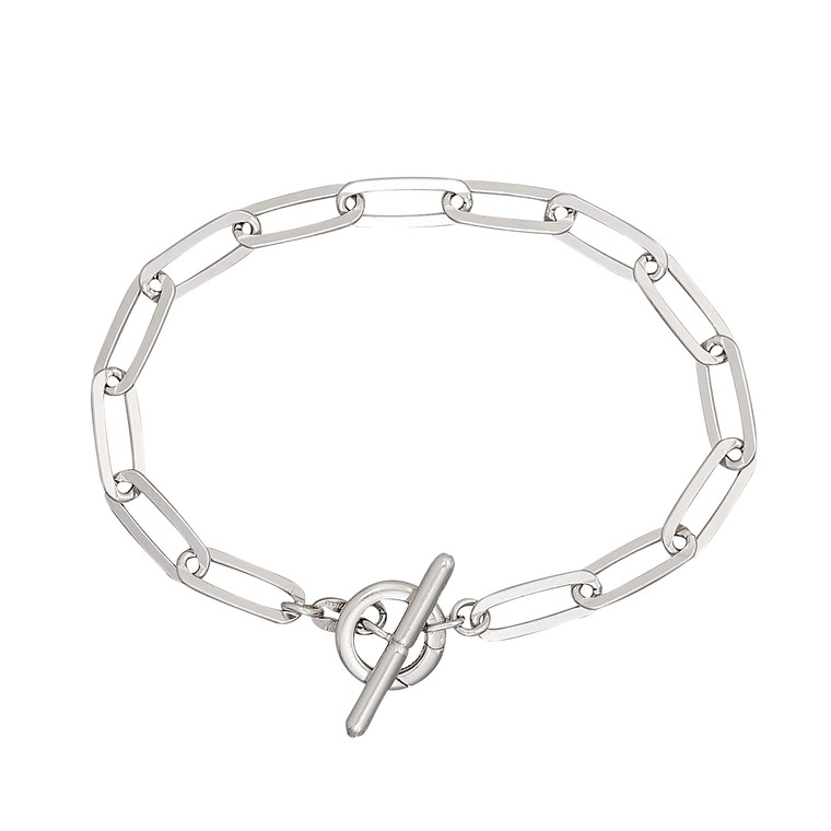 Sterling Silver Rhodium Plated 5.4mm Paperclip Toggle Bar Bracelet with Hinged Clasp
SKU:5032402 available at www.diamondbayjewelers.com