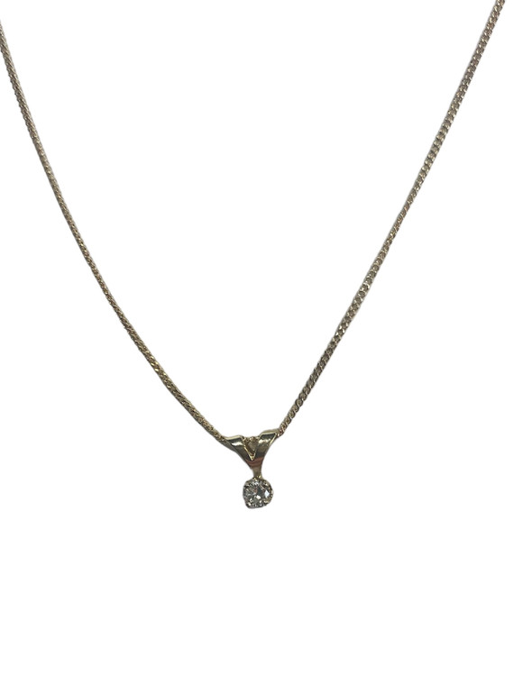 14k yellow gold 15" necklace with .12CTW Round Diamond Pendant SKU:9032416 available at www.diamondbayjewelers.com