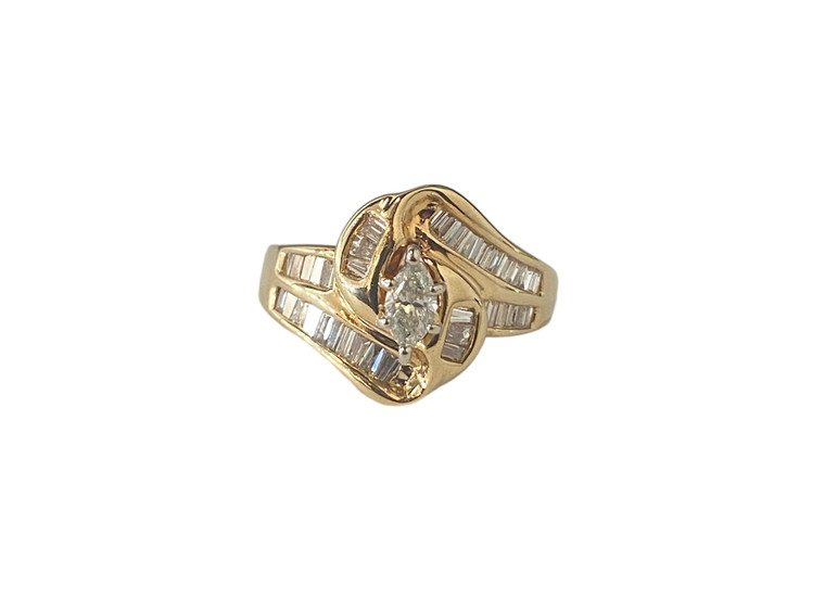 14k yellow gold Marquise Natural Diamond Ring 1CTW SKU:9042401 available at www.diamondbayjewelers.com
