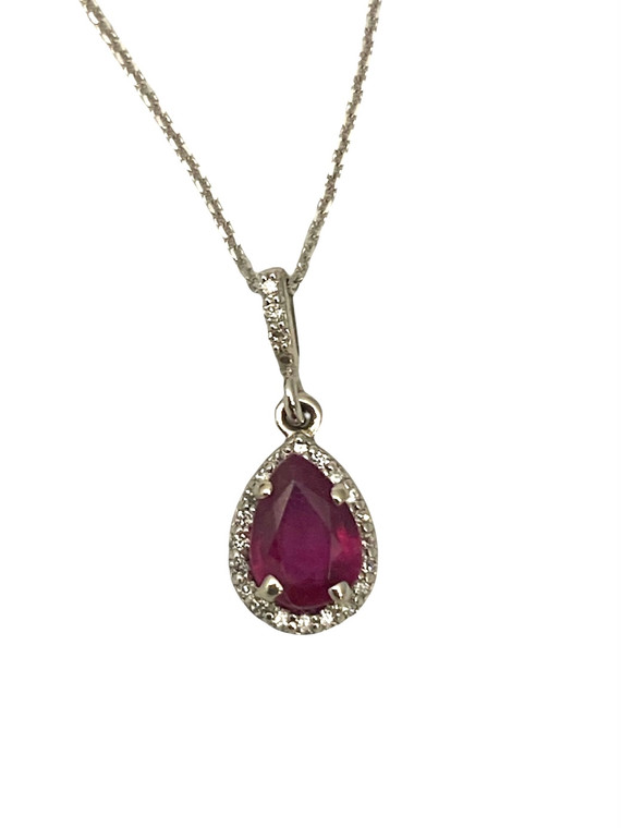 14k white gold diamond and ruby pendant SKU:2042401 available at www.diamondbayjewelers.com
