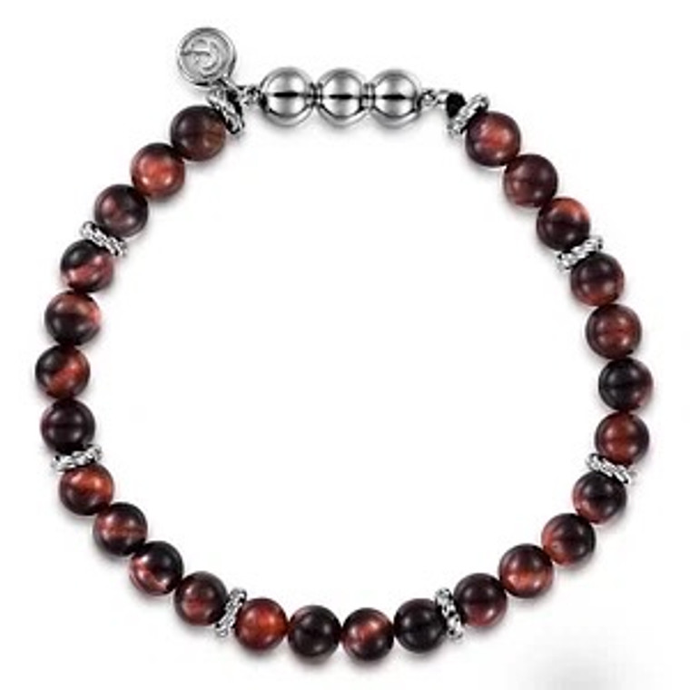 925 Sterling Silver and 6mm Tiger Eye Beaded Bracelet TBM4533SVJTE SKU:5042408 available at www.diamondbayjewelers.com