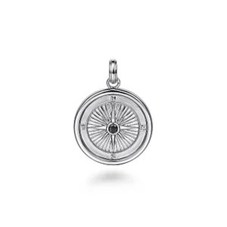 925 Sterling Silver Compass Pendant with Black Spinel Stone PTM6531SVJBS SKU:5042410 available at www.diamondbayjewelers.com