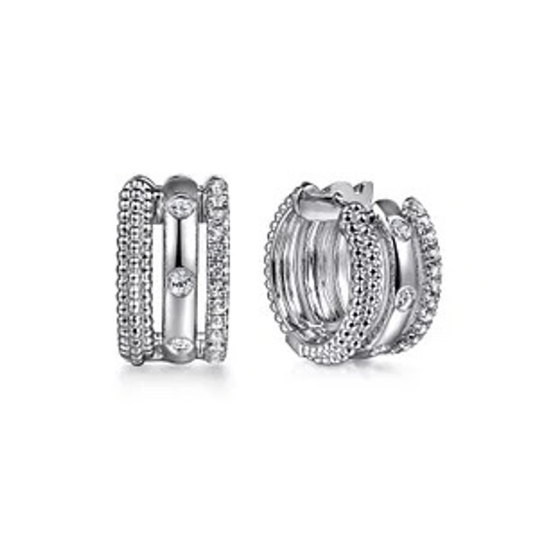 925 Sterling Silver Bujukan and White Sapphire Huggie Earrings EG15229SVJWS available at www.diamondbayjewelers.com