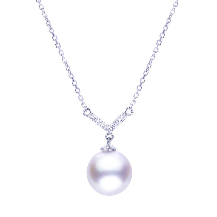 14KT White Gold Akoya Pearl & Diamond Necklace.  SKU: 966095.  Available at DiamondBayJewelers.com