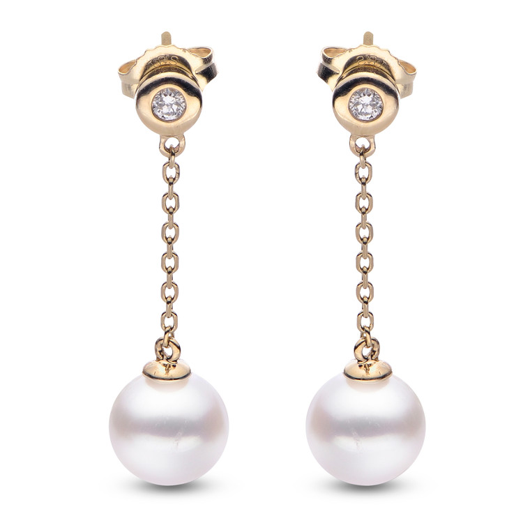 14KT Yellow Gold Freshwater Pearl & Diamond Earrings.  SKU: 924705. Available at DiamondBayJewelers.com