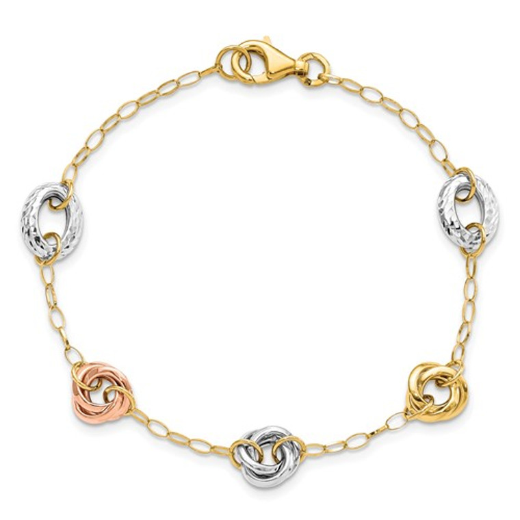 14k Tri-color Polished Diamond Knot Bracelet.  SKU: 65206049.  Available at DiamondBayJewelers.com