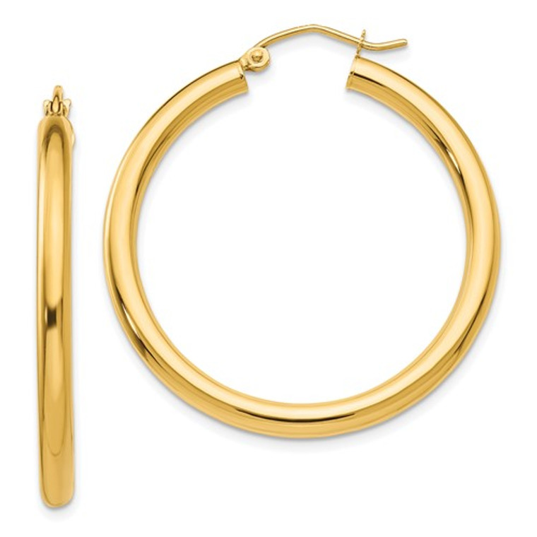 14K yellow gold Polished 3mm Tube Hoop Earrings.  SKU: 96367951.  Available at DiamondBayJewelers.com