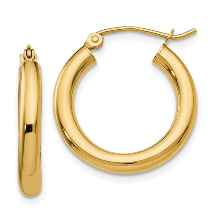 14k Yellow Gold Polished Tube Hoop Earrings 3mm.  SKU: 97123404.  Available at DiamondBayJewelers.com