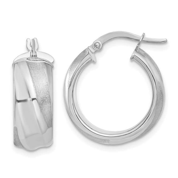 14K White Gold Satin and Polished Twist Hoop Earrings.  SKU: 82613008.  Available at DiamondBayJewelers.com