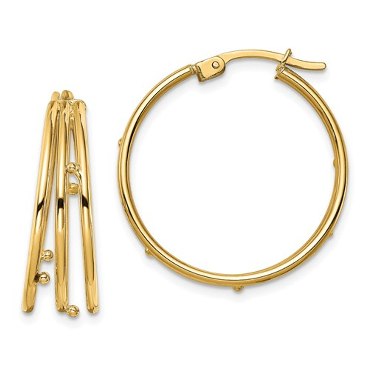 14K Gold Tri-Hoop Earrings.  SKU: 80950231.  Available at DiamondBayJewelers.com