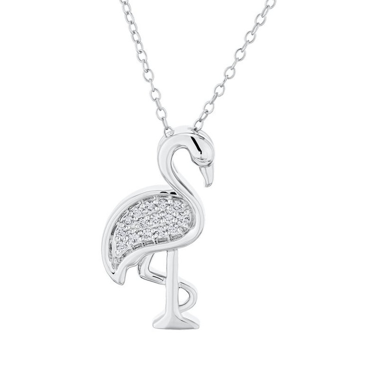 14k White Gold Diamond Flamingo Pendant Necklace.   SKU: 693925.  Available at DiamondBayJewelers.com