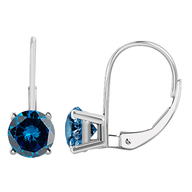 14K White Gold Blue Diamond Lever Earrings.  SKU: 545450.  Available at DiamondBayJewelers.com