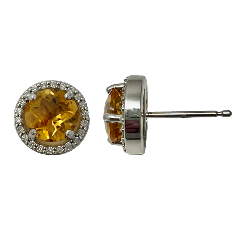 14k white gold Citrine and diamond halo earrings.  SKU: 350795.  Available at DiamondBayJewelers.com