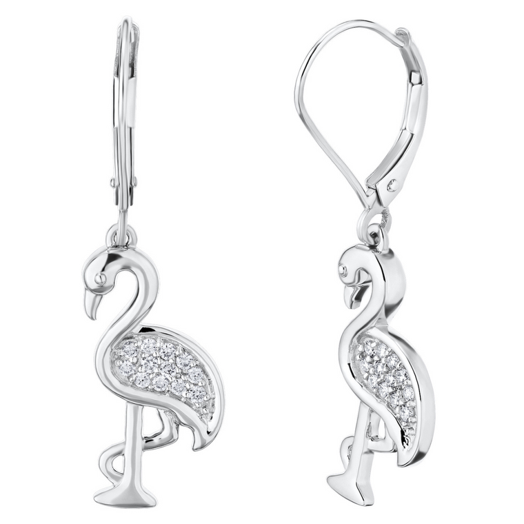 14K White Gold Diamond Flamingo Earrings.  SKU: 7100415.  Available at DiamondBayJewelers.com