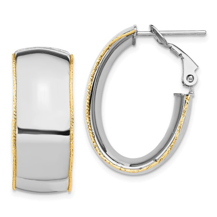 14K Gold Two Tone Hoop Earrings.  SKU: 101510.  Available at DiamondBayJewelers.com