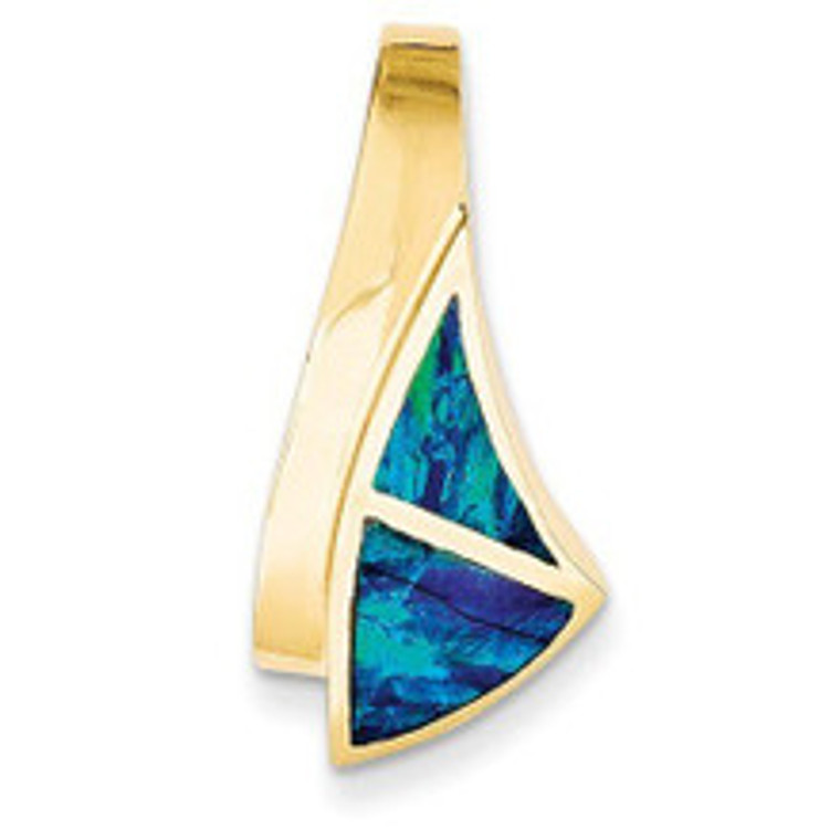 14K Gold slider pendant with lab created opal.  SKU: 10267.  Available at DiamondBayJewelers.com